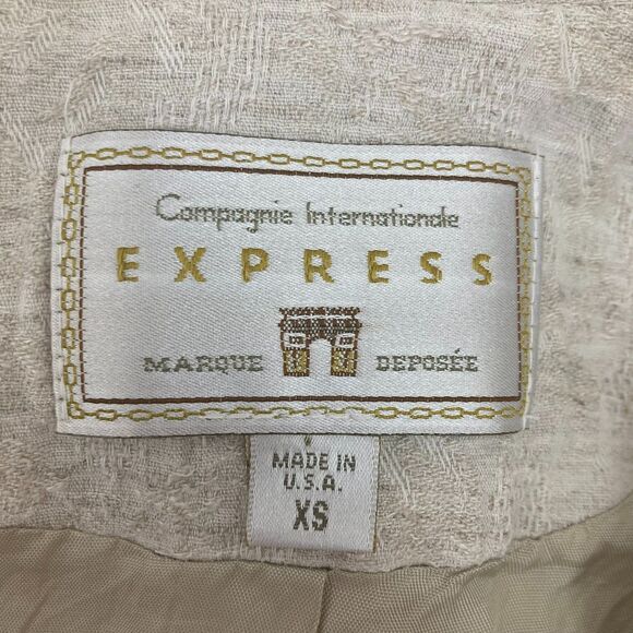 Vintage Express Linen Blazer XS Mixed Texture Beige Shoulder Pads USA 🌾✨ - Picture 14 of 16